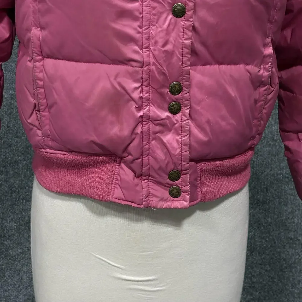 Gap Jacket Girls 14-16 Pink Down Puffer Snap Front Hooded Ski Winter Coat